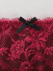 3 Sets/6pcs Floral Lace Wireless Bra And Panty Set, Delicate Bow Lace Pattern Contrast Color Adjustable Strap Supportive Bra And Thong Set - Multicolor - View 10