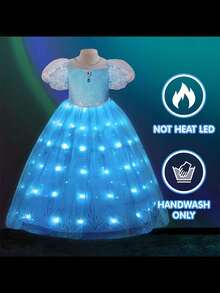 Girls Princess LED Dress Princess Dressing Up Clothes With Blue Cape (Battery Not Included) - Blue - View 6