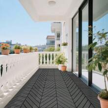 Plastic Decking Tiles, 44 Mounted Decking Tiles, 12" X 12" Squares, Waterproof For 24/7 Outdoor Use, Back Poolside Balcony - Outdoor And Indoor Patio Decking Tiles - 深灰色 - 查看 6