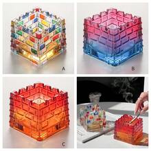 1 chiếc gạt tàn thuốc bằng thủy tinh nhiều màu sắc/màu xanh tím chuyển sắc/màu đỏ cam chuyển sắc, gạt tàn vuông nhẹ và sang trọng, thích hợp cho gia đình, ngoài trời, KTV, quán bar, khách sạn, sử dụng thương mại và các lễ hội khác nhau. - Nhiều màu - Xem 7