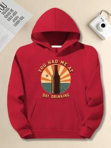 Felpa con cappuccio oversize da uomo con motivo vintage di bottiglia di birra e tramonto - Felpa casual larga di colore rosso chiaro, con testo "Hai fatto innamorare di birra durante il giorno", lavabile in lavatrice, top a tema birra, comoda, tessuto non elastico, taglie forti - nero - Visualizzare 8