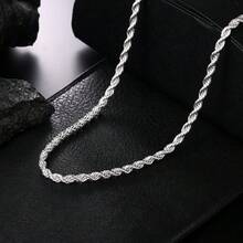 925 Sterling Silver Plated Fashion Exquisite Men's&Women's 4mm Rope Chain Necklace Bangle (Necklace+Bracelet) - Silver - View 4