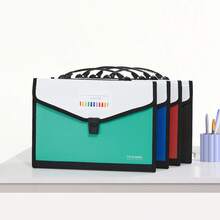 1pc Large Capacity Accordion Folder Briefcase, 13 Compartments Student Test Paper Subject Storage Bag, Practical Accordion Style Office Document Organizer Folder - Single Piece - View 5