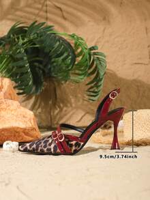 9.5CM Elegant Wine Glass Heel Pointed Toe Wine Red High Heels, Chunky Heel With Rear Strap, Leopard Print Patchwork, Suitable For Daily Wear, Party, Christmas, Valentine's Day, Prom, Outdoor Wear,Stiletto Heels - Burgundy Leopard Print - View 5