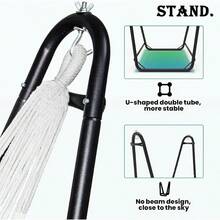 Silla tipo hamaca con soporte silla colgante resistente con base para interiores y exteriores robusta silla colgante con soporte carga máxima de 159 kgHammocks - Negro - Ver 3