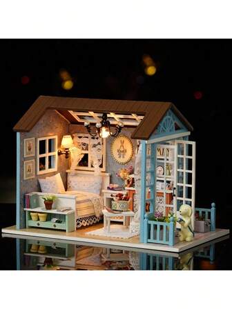 Miniatyr 3D-pussel i trä med dammskydd, DIY-modell, sovrumsdekoration, lämplig som vuxenpresent till tonåringar över 14 år