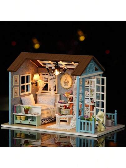 Miniatyr 3D-pussel i trä med dammskydd, DIY-modell, sovrumsdekoration, lämplig som vuxenpresent till tonåringar över 14 år