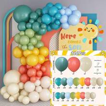 复古石板蓝橙色芥末黄裸色加厚乳胶气球拱门套装，适用于“儿子来了”主题婴儿派对、新娘送礼会、阳光主题一周岁生日派对、波西米亚风派对背景装饰用品 - 卡其色 - 查看 15