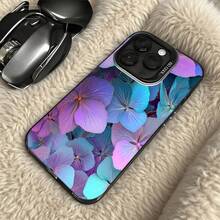 Funda de Teléfono Patrón de Flores Púrpura Azul Cubierta Suave de TPU para iPhone 14 13 12 11 Pro Max  Galaxy S23 S22 S21 S20 Opción de Regalo Ideal para Todas las Estaciones - Negro - Ver 5