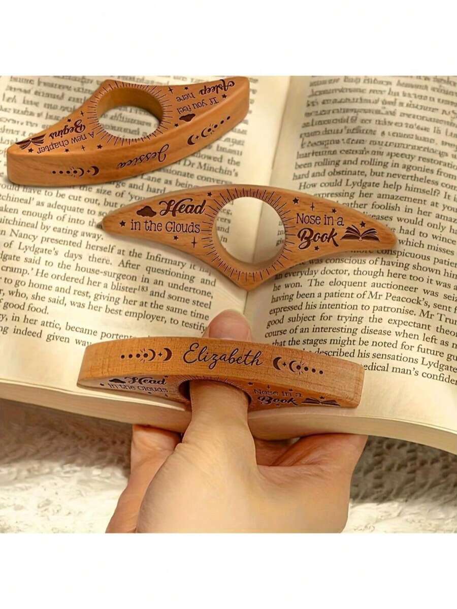 Personalised Wooden Bookend, Desk Ornament, Handcrafted Reading Stand, Timber Decorative Piece, Ideal Gift For Avid Readers, Distinctive Christmas Present, One-Handed Reading Support, Perfect For Quick Page-Turning, Ideal For Office Spaces And Book Enthusiasts, Book Lover's Accessory | Openwork Timber Surface - Multicolor - View 1