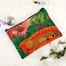 Chic Leopard Print Cosmetic Bag, Portable Zipper Storage Pouch, Pink Artistic Design, Unisex Travel Toiletry Organizer, Essential Makeup Bag - Multicolor - View 5