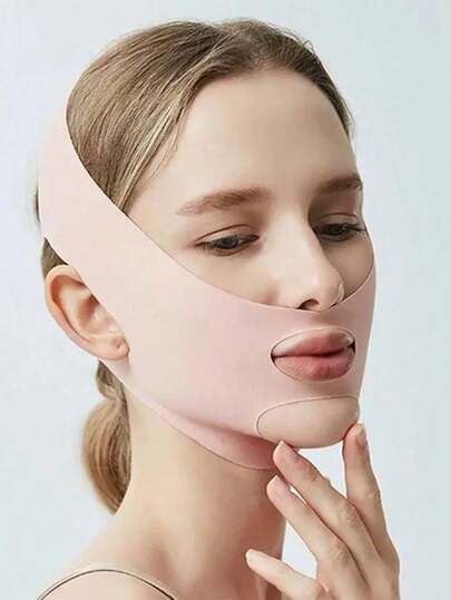 1pc Summer Reusable Face Mask - Breathable Seamless V-Shape With Gray & Pink Colors, Unisex Adjustable Chin Retention, Lightweight Crease-Free For Exercise, Yoga & Sleep, Y2K Goth Travel Accessory & Gift For Women