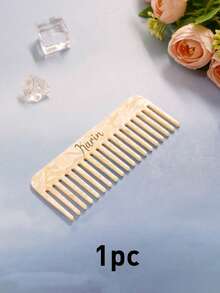 Custom Marble Texture Wide Tooth Comb For Curls, Personalized Gold Stamping Name Comb, Customizable Text Detangler Brush For Women, Birthday And Wedding Anniversary Gifts, Multi-Functional Hair Accessory, Thoughtful Gift - Beige - View 9