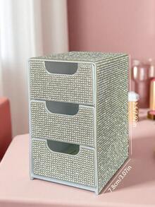 Fully Rhinestoned 3-Drawer High-Aesthetic Desktop Storage Box, Jewelry & Cosmetics Organizer - 彩色 - 查看 12