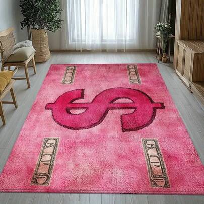 1pc Pink Dollar Sign Pattern Area Rug, Decorative Carpet, Bedroom Decor, Small Rug, Carpet, Home Decor, Living Room Rug, Small Living Room Rug, Bedroom Rug, Living Room Home Decor, Outdoor Rug, Washable Rug