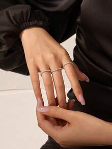 Nooxian 3pcs Shiny Bling Bling Silver Chain Rings - Silver - View 6