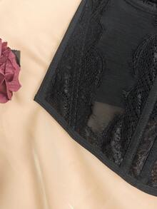 Bonmuse Fashionable Seamless Spaghetti Strap Bra, Sexy Fitted Strapless Lace Camisole Crop Top - Black - View 6