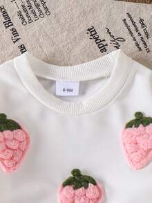 2件套女婴可爱3D草莓印花圆领长袖上衣和休闲裤套装，春秋季