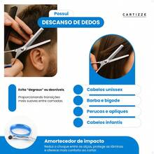 Kit 2 Tesoura De Cortar Cabelo E Desbaste Profissional Barbearia Salão Cabelo Fio Laser 17cm Descanso De Dedo - Tesoura de Desbaste - Visão 4