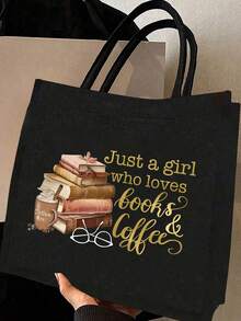 这款个性化极简黑色亚麻手提袋套装，饰有烫金“Just A Girl Who Loves Books & Coffee”（热爱书籍和咖啡的女孩）图案，并点缀着咖啡和书籍图案。大容量手提袋套装包含一个便携式化妆包、一个多功能购物袋、一个收纳袋和一个背包。适合通勤、上学、工作、旅行、聚会等各种场合，也是节日、生日、情人节和新年等场合的完美礼物或纪念品。 - 彩色 - 查看 4