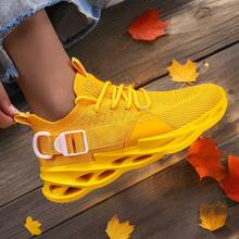 FIREQUEEN 1 Pair 2025 New Women's Pink Breathable Athletic Shoes, Lightweight Cushioned Running Sneakers, Fashionable Casual Training Shoes Suitable For Gym, Jogging And Daily Wear, Lace-Up + MD Outsole + Breathable Oblique Design - Yellow - View 3