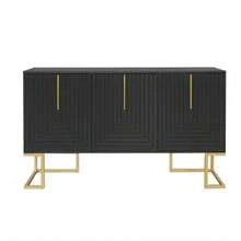 Modern 3-Türiges Sideboard Mit Verstellbaren Regalen, U-Förmigen Schranktüren Und Metallgriffen Und Sockel Für Esszimmer Und Küche (Schwarz) - Black - View 8