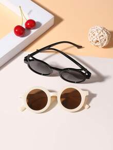 1 Set, 2 PCS Boys And Girls 4-8Y Cute Cat Ear And Retro Casual Round Frame Fashion Glasses, Suitable For Holiday Outings, Festival Gifts, And Outfit Matching - Multicolor - View 3