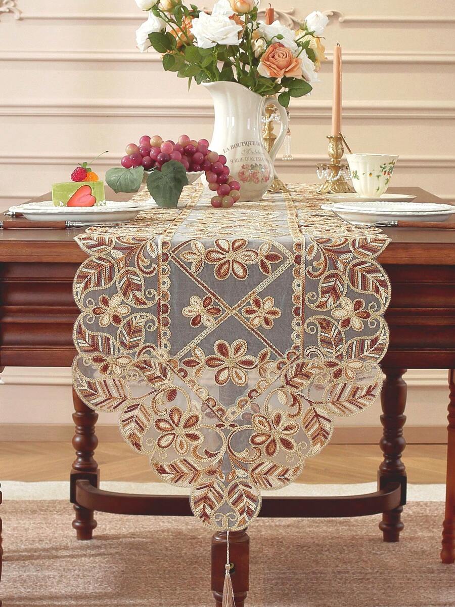 1 tấm lưới thêu ren chạy quanh bàn, thích hợp cho nhà bếp, bàn ăn, tủ, bàn làm việc, bàn cà phê, bàn trang điểm, đồ trang trí, trang trí nhà cửa, miếng lót đĩa, quà tặng, tiệc tùng, trong nhà/ngoài trời, biệt thự, dã ngoại, ngày lễ, tụ họp gia đình, trang trí tiệc tùng & đám cưới, có nhiều kích cỡ khác nhau - Màu Khaki - Xem 1