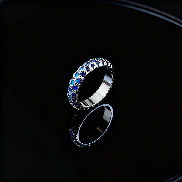 خاتم فضة عيار 925 أزرق الماس فاخر عتيق، متعدد الاستخدامات للارتداء اليومي، حفلات الزفاف، عيد الميلاد، للأزواج، إكسسوار جذاب بتصميم إبداعي