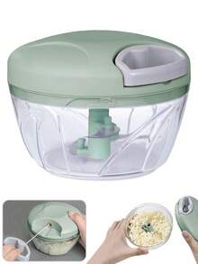 1pc 500ml Green Manual Garlic Press Mini Chopper With Pull Cord Handle, Suitable For Chopping Garlic, Onion, Ginger And Chili, Etc.