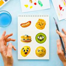 56pcs/Set Food Theme Stickers, Food Face Pattern Sticker Pack, Creative Decals For Festivals Cheering And Party, Decorative DIY Gifts, Artistic Stickers For Diary, Laptop, Notebook, Water Bottle, Phone Case, Aesthetics Stickers For Teens Adults, School Supplies - Multicolor - View 10