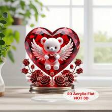 1pc Crystal Bear Hugging Heart Shaped Acrylic Tabletop Decor, 2D Printed, Suitable For Home Decor, Multi-Functional Desktop Decoration, Valentine's Day Decor, Holiday Gift - Multicolor - View 3