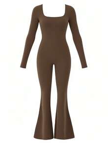 AiTyi Women's Jumpsuit, Well Fitted, Casual, Slimming, Shaping, Comfortable, Versatile, Fashionable, Sexy, Ruched Back Design, Suitable For Graduation, Back To School, Christmas, New Year, Thanksgiving, Autumn/Winter Knit Long Sleeve Jumpsuit - Brown - View 11
