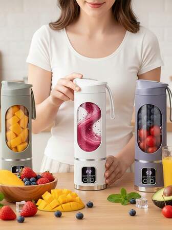 USB Rechargeable Portable Blender 3 Modes Digital Display Stainless Steel Blade Travel Home Use,Wireless Mini Juicer Blender USB Charging Leak-Proof Easy Clean For Travel Office