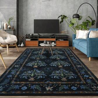 1 pieza Alfombra de área negra, alfombra de decoración del hogar interior, alfombra impresa vintage, bohemia retro, adecuada para sala de estar, comedor, oficina