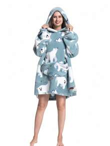 1件男女通用加厚抓绒连帽睡袍 - 宽松冬季家居服，卡通牛油果印花，100%涤纶，带口袋和弹性袖口，适合室内/室外穿着。连帽卫衣 - 宽松毛绒连帽衫，带袖子和超大口袋，保暖毯，男女皆宜，舒适的法兰绒面料，万圣节必备，可作睡袍使用，保暖防风。 - 彩色 - 查看 17