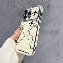 A Map Airplane Phone Case Suitable For IP 14 15 16 17 Pro Max Phone Case 11/12/13 Phone Case X/Xr/Xmax Electroplated Phone Case Silver Large Window All Inclusive Soft Case 17air Anti Drop Protective Cover - White - View 4