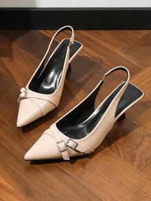 Women's Elegant Commuting Business Party Fashion PU Leather Buckle High Heel Pumps - Apricot - View 5