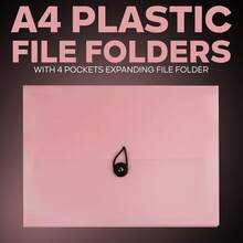 5 X A4 Plastic File Folders, With 4 Pockets Expanding File Folder - Plastic Button In Front/Accordian File Organizer/File Folders For Filing Cabinet Grey, Pink - 粉色 - 查看 2