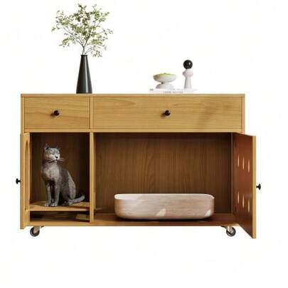 Mobile Litter Box Cabinet – Cat Furniture/House With Removable Litter Tray, Odor-Proof Insulation, Litter Tray Not Included, 100 * 45 * 66 Cm, Walnut Color