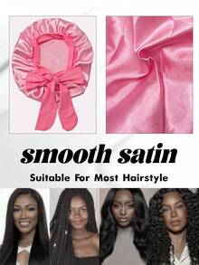 1件装丝缎系带睡帽，黑色，头巾，适合自然发型女性，可作睡帽或睡眠帽使用。 - 多色 - 查看 5