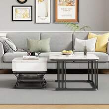 Set Of Two Geometric Coffee Tables With A Glossy Marble Finish. Includes One Side Table And One Sofa Table. Ideal For Small Spaces. Black And White. Dimensions: 70 X 70 X 45 Cm And 50 X 50 X 40 Cm, Respectively. - Black and White - View 3