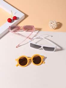 1 Set, 3 Piezas Marcos cuadrados con brillo fino para niños y niñas de 4 a 8 años, marcos redondos vintage lindos y gafas cuadradas de moda casual, adecuados para salidas de vacaciones, combinación de atuendos y regalos de festivales - Multicolor - Ver 4