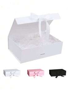Caja de regalo con lazo de unicolor | Cierre magnético plegable: Diseño de unicolor simple + lazo de voltereta, apariencia de alta gama sin exageración, el cierre magnético es fácil de abrir y cerrar | Adecuado para regalos de San Valentín, Navidad, Acción de Gracias y otras fiestas, también se puede usar como caja de regalo para bodas y fiestas | Adecuado para almacenar regalos y artículos conmemorativos, haciendo que el regalo sea talla grande ceremonioso - Multicolor - Ver 1