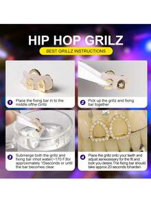 7pcs Tooth Grillz For Women Hip-Hop Punk Rhinestones Tooth Cap Gold Plated Grills For Your Teeth - Multicolor - View 8