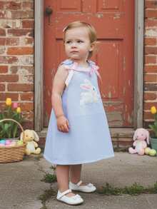 Kids Toddler Baby Girl Easter Dress Bunny Embroidery Sleeveless Striped Dress Cute Summer Clothes - 藍色 - 查看 5
