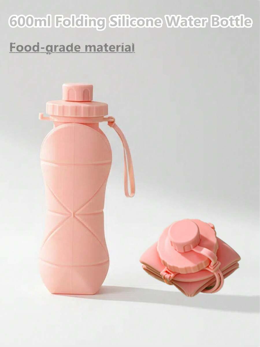 1pc 600ml Folding Sports Water Bottle For Women Men Portable Silicone Cup Reusable Drinking Bottle Outdoor Fitness Gym Travel Camping Hiking Trekking Office School Supplies - Hồng - Xem 1