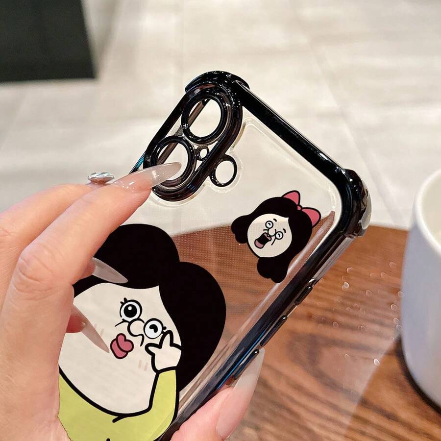 Étui de téléphone Anime comédie de la vie coréenne de luxe Bang Bang et Yuzhi BANGBANG pour iPhone 16 16e 15 14 13 12 Mini 11 Pro Max X XR XSMAX 8 7 E Plus. Protection de l'objectif étape. Étui de protection souple. Demi-transparent. Style dessin animé coréen et japonais pour étudiants. - Noir - Voir 1