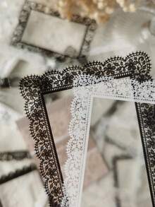 1 Gói 30 Miếng Dán Nền Ren Đen Trắng, Chất Liệu PET, Miếng Dán Trang Trí Sổ Lưu Niệm - Ren viền DT1503 - Xem 4