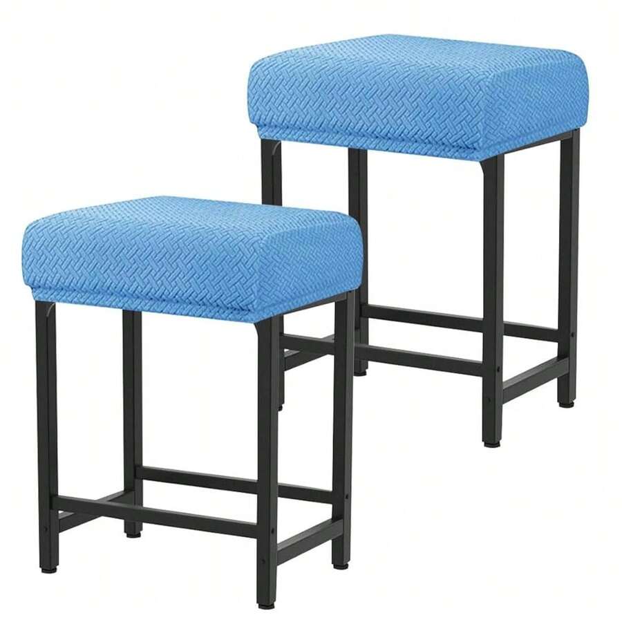Levoberg Bar Stool Cover Rectangle Stretch Counter Height Barstool Slipcovers Rectangular Vanity Stool Cover Kitchen Counter Saddle Seat Cover For Wooden Metal Bench Set Of 2 Blue,2Pack,Blue - Blue - View 1